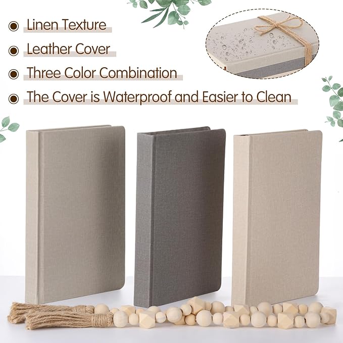3 Pieces Faux Decorative Books Set for Home Decor Fake Book for Shelves Coffee Table Stacked Linen Covered Display Notebook with Wood Bead Bookend Gift for Living Room(Classical Color)