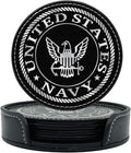US Navy Leather Coaster Set - 4 Premium Coasters with Hot Stamped Foil Logo - Disabled Vet Owned Business-Navy Leather Coasters