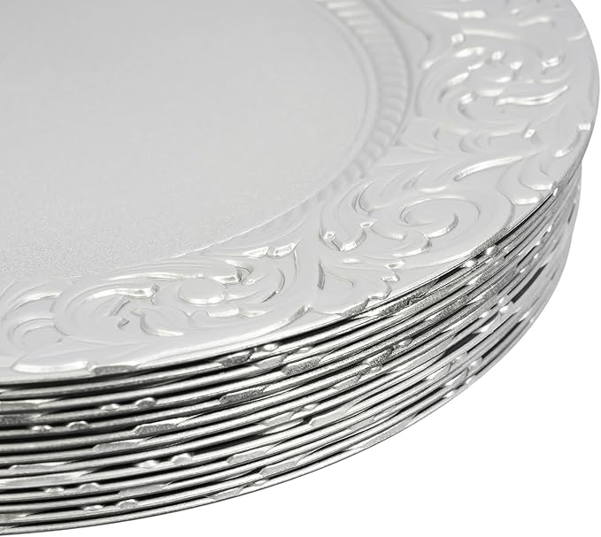 150 Pcs Charger Plates Set, Round Charger Plates, Reusable Serving Plates Embossed Rim Plastic Chargers Plate Decorative Round Plate Chargers for Dinner Plate Table Wedding Shower Decoration