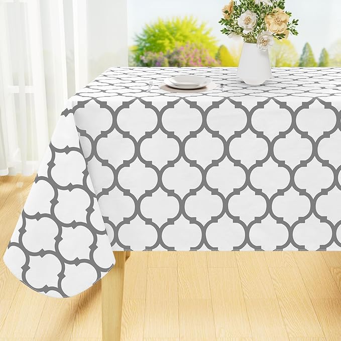 Smiry Rectangle Table Cloth, Waterproof Vinyl Tablecloth with Flannel Backing for Rectangle Tables, Wipeable Spillproof Plastic Tablecloths for Dining, Camping, Indoor and Outdoor (54"x120", White)