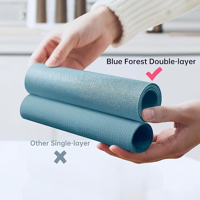Blue Forest Placemats Set of 4, Dual-Layered Thickened Faux Linen Table Mats Heat Resistant Machine Washable Wrinkle Free Place Mats for Kitchen Dining Outdoor/Indoor (Sky Blue)