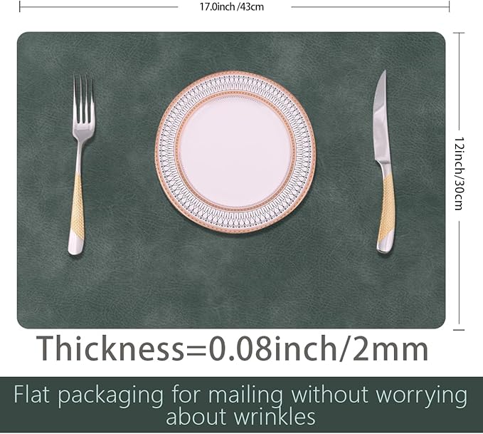 Faux Leather Placemats with Rounded Corners Set of 6,Waterproof&Wipeable Table Mats,Heat-Resistant Reusable for Kitchen Table Decor (Grey)
