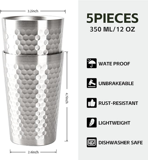 10 Pack 12 oz Stainless Steel Insulated Cup, Honeycomb Double Wall Vacuum Small Metal Cup, Reusable Camping Cups Unbreakable Indoor Outdoor for Party, Home, Office, BBQ, Silver