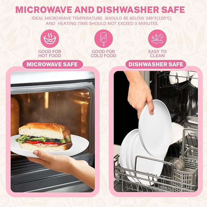 Homienly Deep Dinner Plates, Wheat Straw Plates 10 inch Set of 8, Unbreakable Plates for Kitchen, Kids, Lightweight Microwave and Dishwasher Safe Camping Plate Set for Salad, Dinner, Fruit - White
