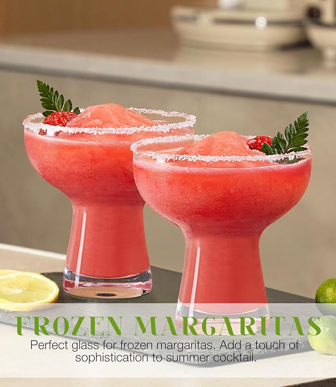 LUNA & MANTHA Martini Glasses Set of 4, 10oz Stemless Margarita Glasses, Modern Hand-blown Margarita Glass for Daiquiri, Frozen Cocktails, Dessert, Daily Use, Home Bar, Birthdays Gift, Crystal Clear