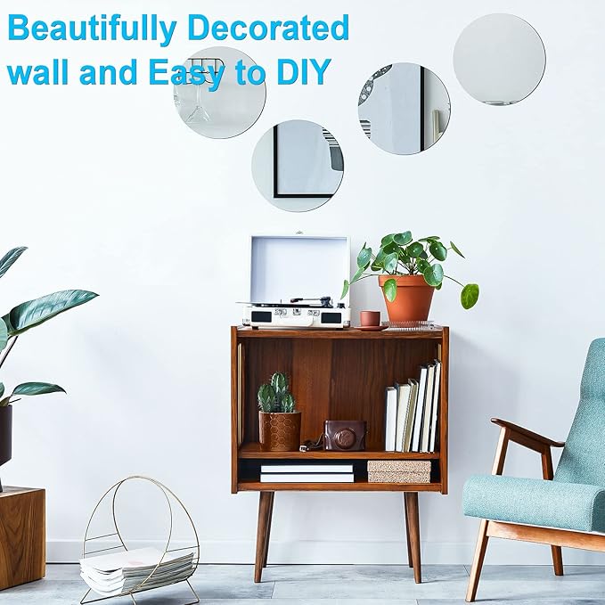 Cindeer Set of 24 Acrylic Round Mirror Plate Circle Mirror Trays Wedding Baby Shower Party Centerpieces for Tables Self Adhesive Non Glass Stickers for Home or Wall Candle Crafts Decor(10 Inch)