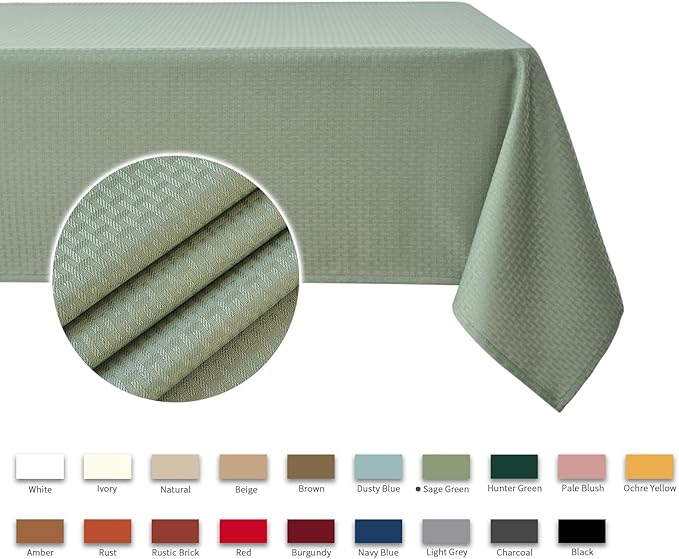 maxmill Square Jacquard Tablecloth Waterproof Spillproof Wrinkle Resistant Soft Weaved Design Table Cloth for Dinner and Party Washable Fabric Cover, Indoor Outdoor Use, 60 x 60 Inch, Sage Green