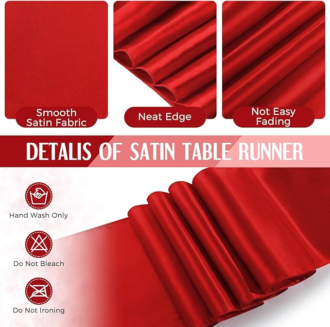 Breling 8 Pack Black and Red Disposable Plastic Tablecloths and Satin Table Runner Set, 54 x 108 Inch Tablecloth, 12 x 108 Inch Table Runners for Wedding Graduation Birthday Baby Shower