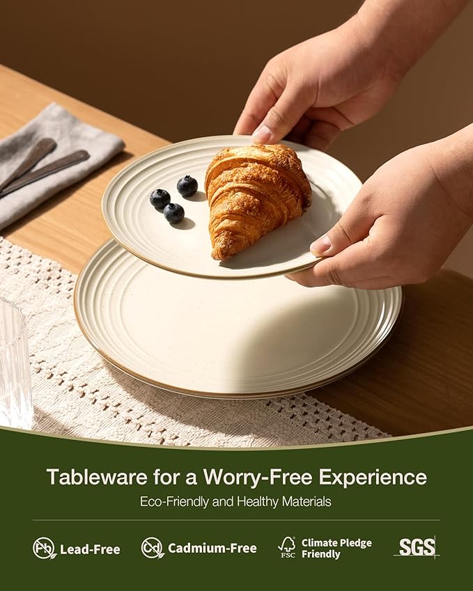 Famiware Jupiter Dinnerware Set, Plates and Bowls Dish Sets for 6 (18 Pieces), Microwave and Dishwasher Safe Stoneware Speckled Tableware, Chip and Scratch Resistant, Vanilla White