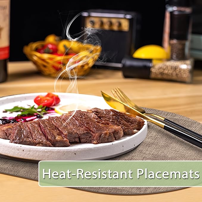 Placemats Set of 8 Non Slip, Heat Resistant Oval Faux Leather Place mats Double Layer, Waterproof Table Mats Easy to Clean for Kitchen Dining Room Coffee Office Table, Apricot