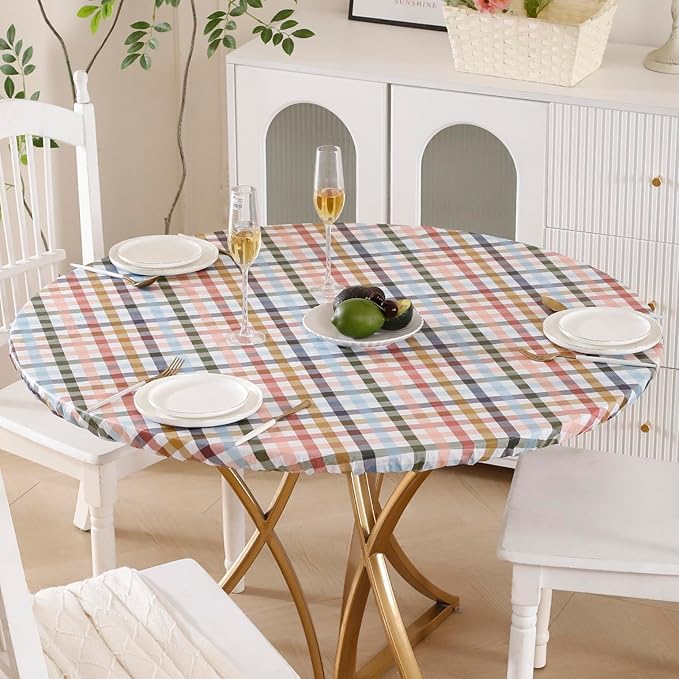 Walrus Round Vinyl Fitted Tablecloth with Flannel Backing Elastic Edge Design Table Cover Waterproof Oil-Proof PVC Table Cloth Stain-Resistant Best for 57"-66" Round