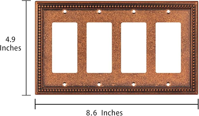 Henne Bery Raised Pearls Decorative Wall Plate Switch Plate Outlet Cover (Quad Decorator, Sponged Copper)