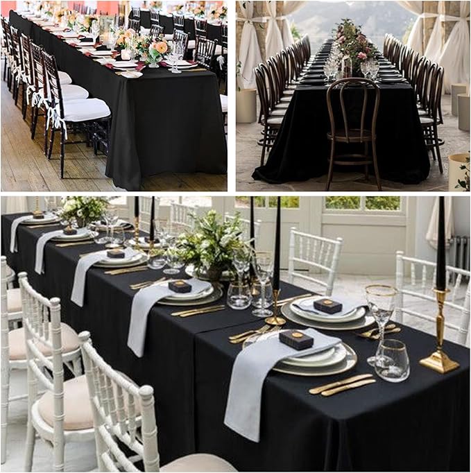 8 Pack Black Tablecloths 60 x 84 Inch Rectangular Table Cloth for 4 Foot Rectangle Tables, Wrinkle Resistant Washable Rectangle Fabric Table Covers for Wedding Party Banquet Buffet and Camping