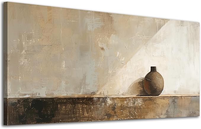 ADJUVANT Wall Art Minimalist Neutral Vase Painting 60" L x 30" W, Earth Tone Canvas Artwork Prints Simple Pottery Pictures Contemporary Rustic Wall Decor for Living Room Bedroom