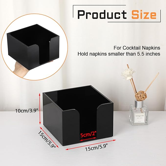 Sumnacon Square Acrylic Napkin Holder - Stylish Black Cocktail Napkin Holders for Table Countertop Kitchen, Decorative Napkin Dispenser Tray for Wedding Party Restaurant Office Hotel, 4 Inch Height