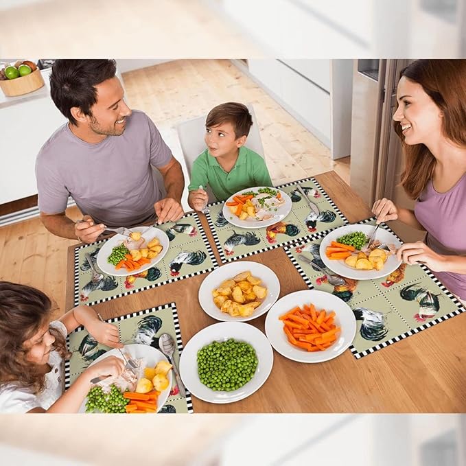 Farmhouse Rooster Placemats Set of 4 Washable Table Place Mats for Dining Kitchen Party Decor