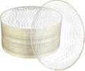 R-kay 100 Pack Clear Plastic Plates For Wedding - 10 IN Hammered Gold Rimmed Sturdy, Durable And Extra Heavy duty Gold Plastic Plates For Party - Bulk Disposable Plates For Weddings