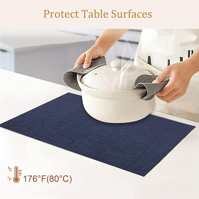 DACHUI Placemats Set of 8, Linen Look Woven Place Mats, Water Resistant, Heat Resistant, Washable, Durable Table Mats (Navy Blue)