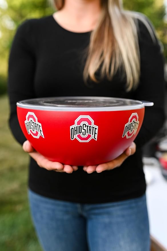 Ohio State Buckeyes Large Insulated Serving Bowl with Lid (3Q /100oz) - Officially Licensed Stainless Steel Thermal Bowl - Double-Walled, Vacuum Insulated Bowl, Hot & Cold Food, Tailgates & Game Day