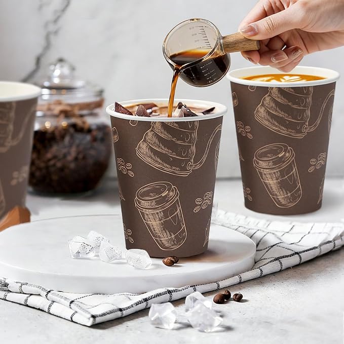 180 Pack 10 oz Disposable Paper Coffee Cups, Hot/Cold Beverage Drinking Cups, Brown Hot Coffee Cups for Party, Picnic, Travel, and Events