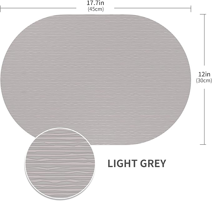 Silicone Placemats, Oval Placemats for Dining Table, Placemats Set of 4, Non-Slip Waterproof Heat Resistant Outdoor Table Mat for Patio Table (Dark Gray-Oval)