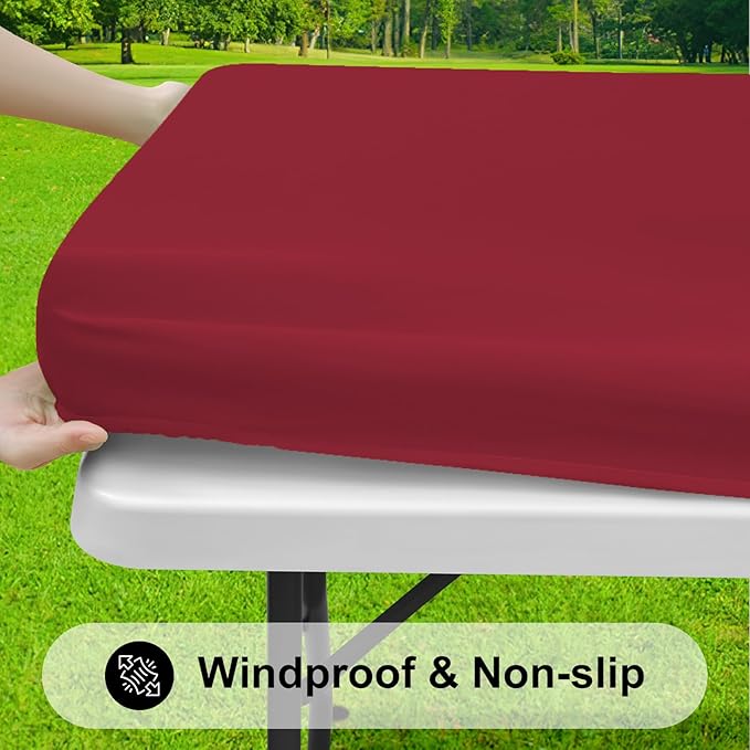 Smiry Rectangle Tablecloth, Elastic Fitted Flannel Backed Vinyl Tablecloths for 4ft Folding Tables, Waterproof Wipeable Table Covers for Indoor, Outdoor, Camping and Picnic (Wine Red, 30"x48")