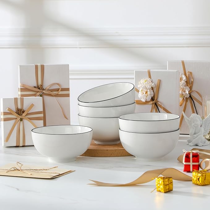 MALACASA Ceramic Soup Bowls, 26Oz Cereal Bowls Set of 6 for Soup, Cereal, Oatmeal, Fruit, Rice - Porcelain Serving Bowl for Kitchen, Dishwasher and Microwave Safe, Series Regular