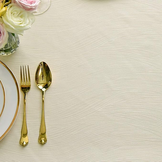 maxmill Jacquard Table Cloth Swirl Pattern Spillproof Wrinkle Resistant Heavy Weight Soft Tablecloth for Kitchen Dinning Tabletop Decoration Outdoor Picnic Rectangle 52 x 70 Inch Ivory