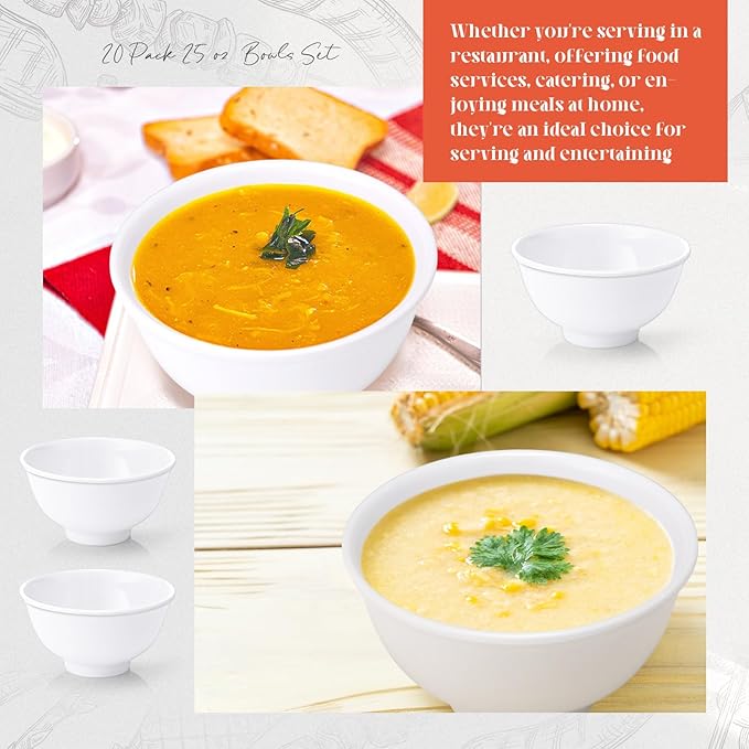 Tioncy 50 Pcs Bowls Set Unbreakable Dessert Soup Salad Bowls for Pasta Cereal Soup Dishwasher Safe (10 oz,White)