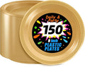 WELLIFE Gold Party Plates 9 Inch -150 Count, Disposable Plastic Dinner Plates for Party Dessert Cake Wedding Engagement Birthday