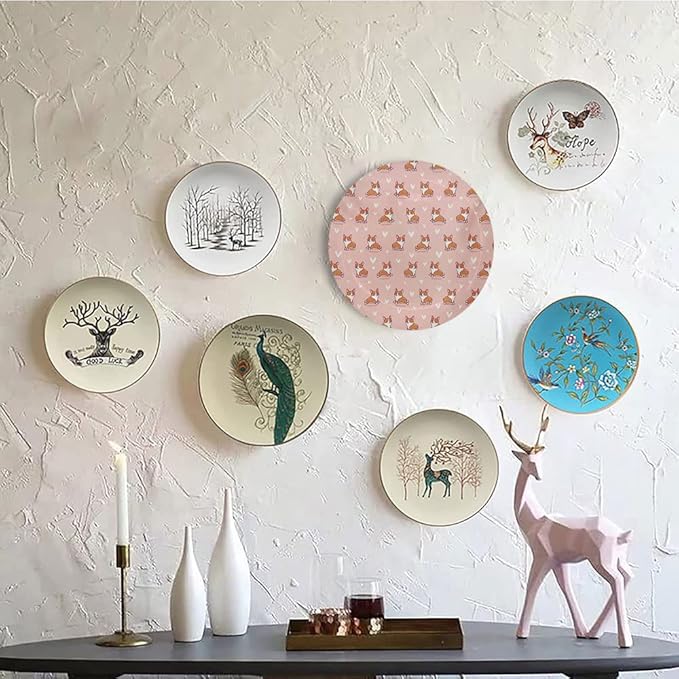 Ceramic Display Plate, Dog Lover Ceramic Hanging Decorative Plate, Cute Little Corgi Jumping Running and Standing, 10 Inch, Living Room Kitchen Decoration Household, Coral Orange White