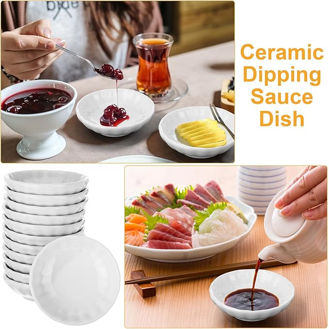 Mimorou 100 Pcs Soy Sauce Dish White Dipping Bowls Bulk, 1.2 oz Asian Small Sauce Bowls for Sushi, Ketchup, Vinegar, Olive Oil, Soy, Spices, BBQ Chip and Dip Serving Bowl Set Gift (Flower)