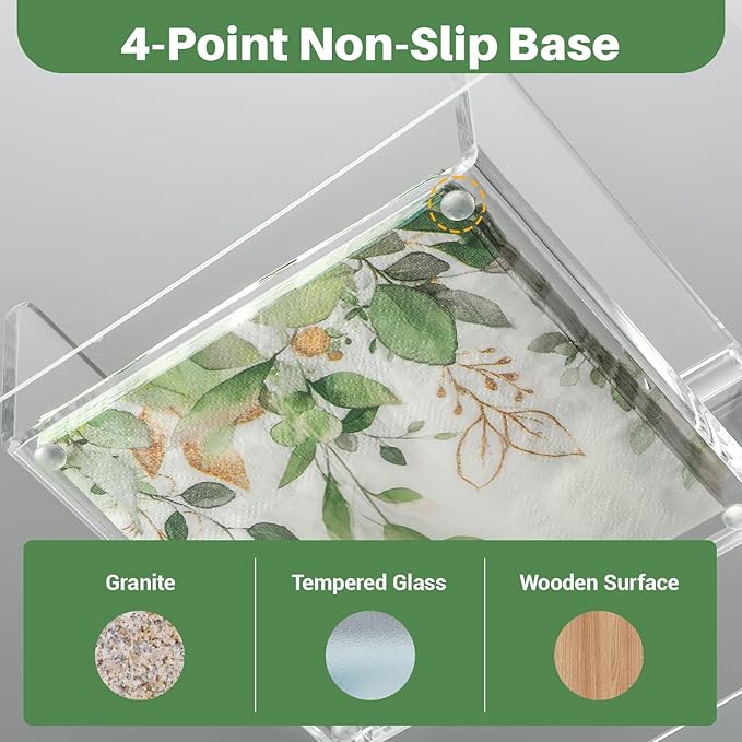 Napkin Holder for Table, Acrylic Clear Napkin Holder 7"×7" with Weighted Arm & Non-Slip Base for Kitchen, Restaurant, Party & Outdoor Dining – Easy-Access Square Paper Napkin Dispensers