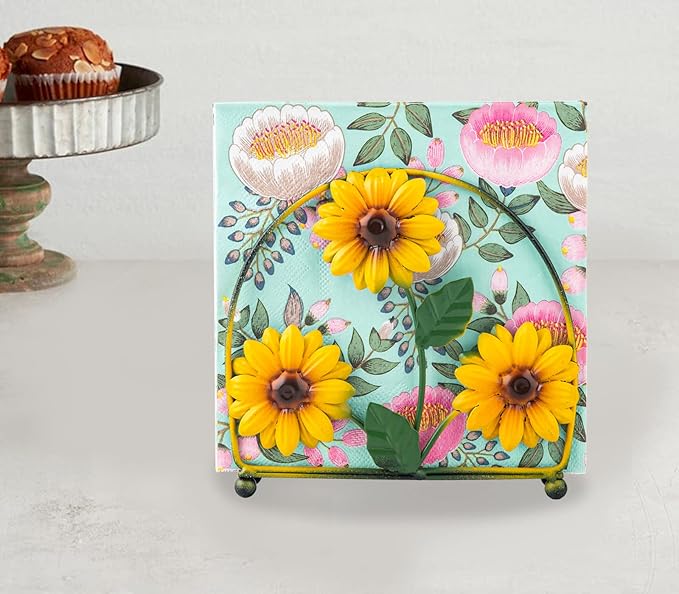 Napkin Holder For Table Sunflower Farmhouse Napkins Holder Cocktail Black Rustic Napkin-Holder For Kitchen
