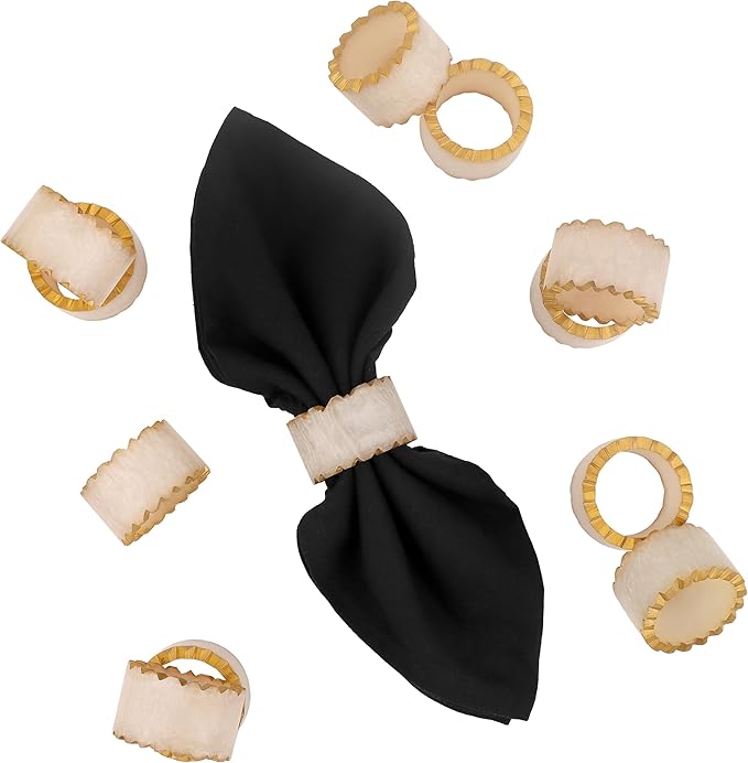 CLEENTABLE Rustic Epoxy Resin Napkin Rings Set of 6 - Napkin Holders for Parties, Dining, Family Gatherings, Weddings, Holidays, Décor, Gifting Durable Tabletop Decor (Ivory)