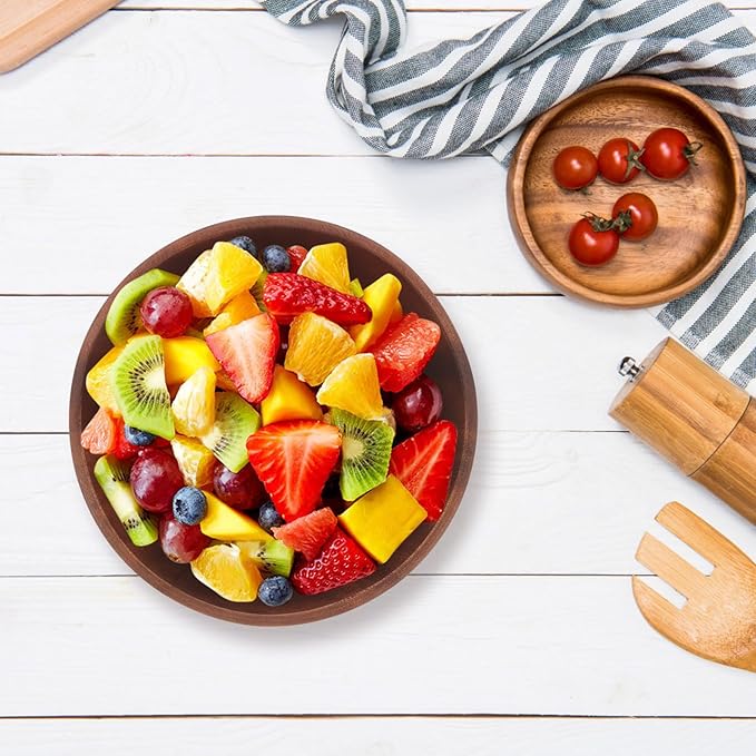Wooden Salad Bowl Large Flat Bottom Serving Bowl Teak Wood Smooth Natural Finish for Entertaining and Dining