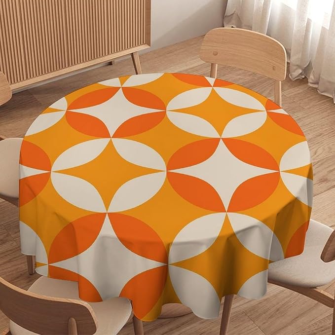 Retro Mid Century Round Tablecloth, Abstract Geometric Mid Century Colorful Pattern Print Tablecloth for Home Party Dining Room Kitchen Decor 50Inch(127cm)