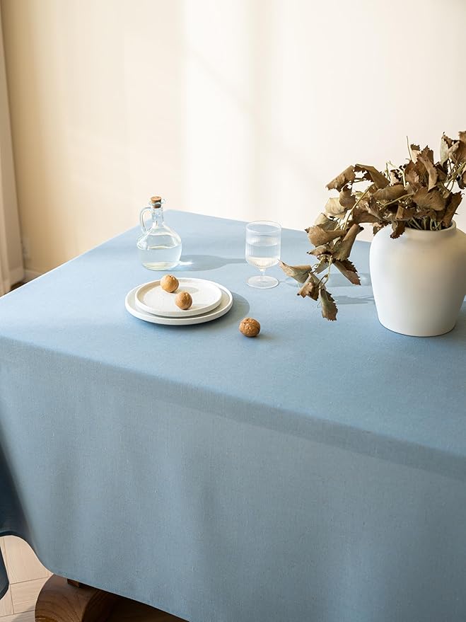 Blue Linen Table Cloths for Rectangle Tables Farmhouse Neutral Tablecloth Rectangular Kitchen Decoration Dining Table Cover Washable 60x84