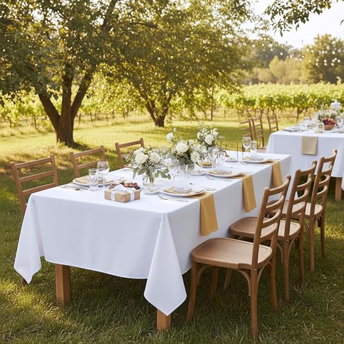 sancua Rectangle Tablecloth - 60 x 84 Inch - Stain and Wrinkle Resistant Washable Polyester Table Cloth, Decorative Fabric Table Cover for Dining Tables, Buffet Parties and Camping, White