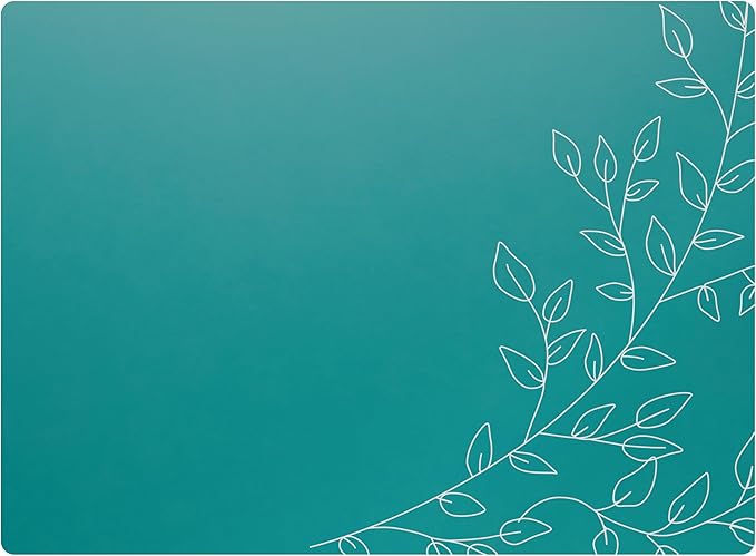 Royalty Art Deep Sea Green Boho Placemats, 4 Pc. Set, Non-Slip Cork Backed, Wipeable Heat Resistant Surface for Kitchen and Dining Table Protection, Cute Floral Pattern for Farmhouse or Rustic Decor