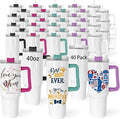 40 oz Sublimation Tumblers 40 Pack with 5 Color Handle Lid and Straw Stainless Steel Double Wall Vacuum Insulated Travel Mug Cup Bulk Blank for DIY Gift