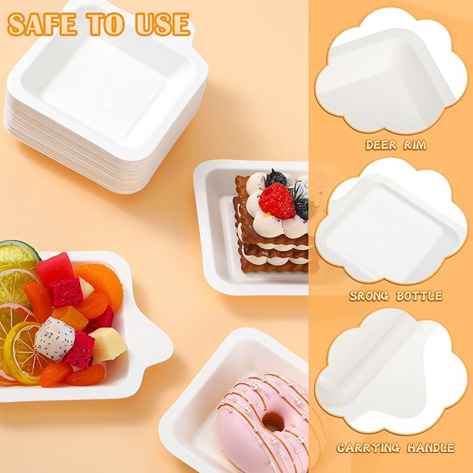 Remerry 600 Pcs Small 4 Inch Paper Plates Bulk Disposable Plates Paper White Square Dessert Cake Party Snack Sugarcane Bagasse Fiber Wedding Birthday Dinner Graduation Pet Feeding (4.45 x 5.24 Inch)