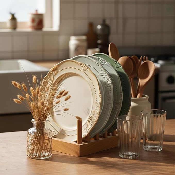 salad plates set of 4, 10.5 inch Reactive Glaze Stoneware Dinner Dish Set for Dessert, Salad, Appetizer, platos de ceramica Dishwasher & Oven Safe, Scratch Resistant-Sesame White