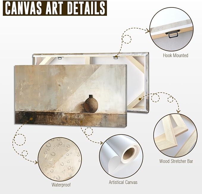 ADJUVANT Wall Art Minimalist Neutral Vase Painting 40" L x 20" W, Earth Tone Canvas Artwork Prints Simple Pottery Pictures Contemporary Rustic Wall Decor for Living Room Bedroom