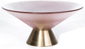 Tapered Glass Decorative Bowl (Pink), 9.8 Inches Handblown Striped Design Fruit Bowl with Rust-Resistant Metal Base for Home Decor, Table Centerpiece, Kitchen Island and Dining Decor