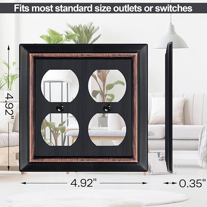 Metal Wall Plate for Electrical Outlets, Decorative Aged Bronze Switch Plates Outlet Cover, Light Switch Cover Plate, 2-Gang Wall Plates (Double Duplex Outlet, 2 Pack)