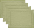 Solino Home Linen Placemats Set of 4 - Classic Hemstitch Moss Green Placemats 14 x 19 Inch - 100% Pure Linen Table Mats for Winter, Spring, Easter, St Patricks Day