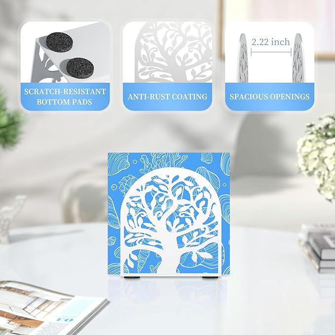 YAJIACLONE Tree of Life White Metal Napkin Holder, Upright Metal Tabletop Napkin Holder for Kitchen Countertop & Dining Table.