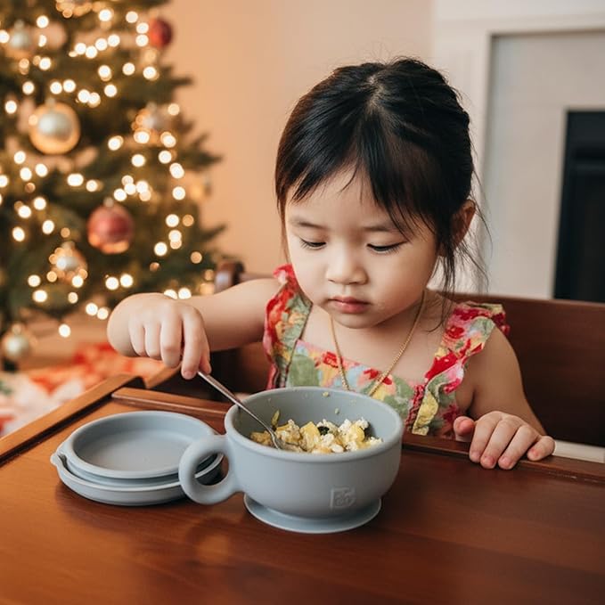 TalkTools Itsy Bowl with Locking Lid - Platinum grade silicone with Volume Lines, Curved Walls for Easy Scooping - for Babies, Toddlers, Children, and Elderly - Snack Cup Lid Accessory (Sage)