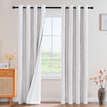 PrinceDeco Natural Linen Curtains 100% Blackout Curtains for Living Room 96 Inch Long,Heat & Light Blocking Curtains for Kids Bedroom Thermal Insulated Window Drapes 2 Panels Set - Heathered White